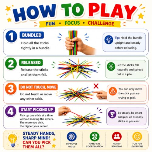 Image of FLYI Mikado Sticks Game for Kids with 41 Colourful Pick-Up Sticks, Fun Multiplayer Indoor Outdoor Board Game Ages 5 Years and Above, Best Return Gift for Kids Birthday Party Activity Play Toy