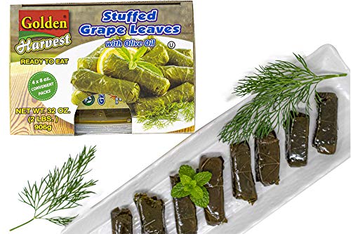 Golden Harvest Stuffed Grape Leaves, Olive Oil Based Prepared Food, Gluten Free Healthy Dolmas Stuffed Vine Leaves in BPA Free Containers, 32oz (2 LB)