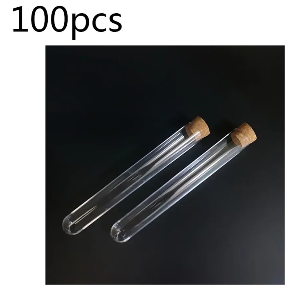 Instrumentos y Equipos de Laboratorio Tubos de ensayo de plástico transparente de fondo redondo con tapón de corcho for cristalería de laboratorio, de 10 a 100 unidades, de 20 x 150 mm.(100pcs)