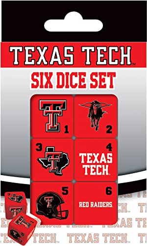 MasterPieces Game Day - NCAA Texas Tech Red Raiders - 6 Piece Team Logo Dice Set - D6 Standard Size