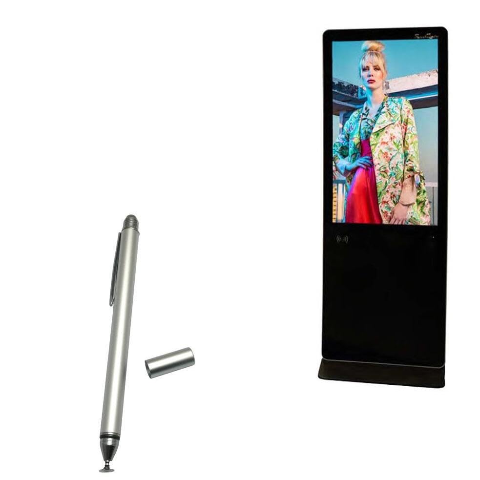 BoxWave Stylus Pen Compatible with Smart Media KIO-49 - DualTip Capacitive Stylus, Fiber Tip Disc Tip Capacitive Stylus Pen - Metallic Silver