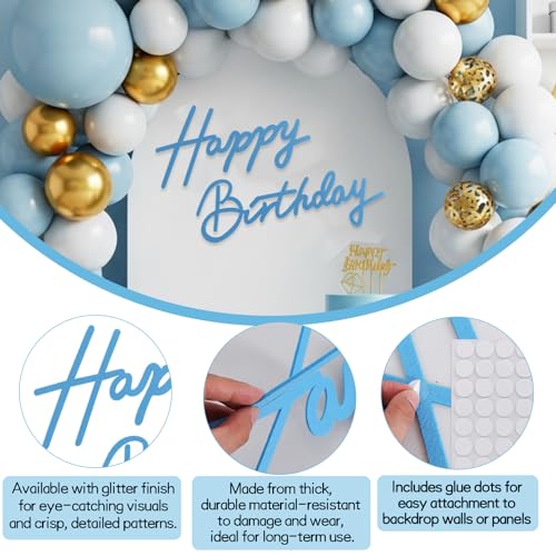 Image of TONIFUL Happy Birthday Sign for Backdrop - Light Blue Felt Banner - Includes Dot Glue - Perfect for Birthday Party Backdrop,Wall Decor,Balloon Arch,Photo Background