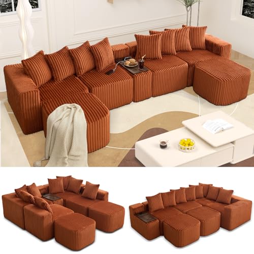 Repantes U Shaped Boneless Cloud Sectional Couch, 137" Comfy Fluffy