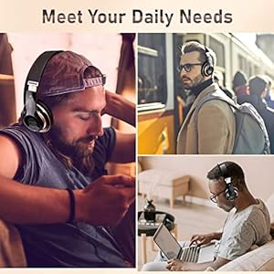 Falebare Bluetooth Headphones Over Ear, 6S Wireless Headphones Wired with 6 EQ Modes, 40 Hours Playtime Foldable HiFi Stereo Headset with Microphone, FM/TF for Cellphone/PC/Work (Black & Gold)