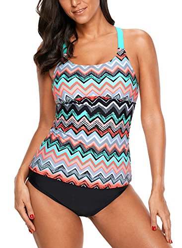 image for Dokotoo Womens Junior Striped Zigzag Print Color Block Racerback Bande