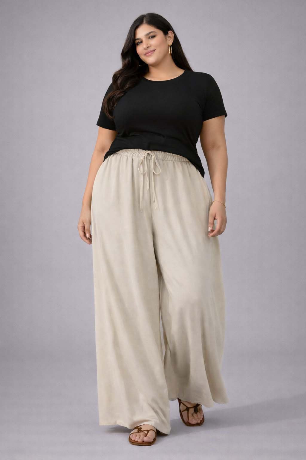 KOTTY Womens Wide Leg Pants with Elastic Waist for Casual Wear and All Day Comfort-KTTWOMENSPANT975_6XL