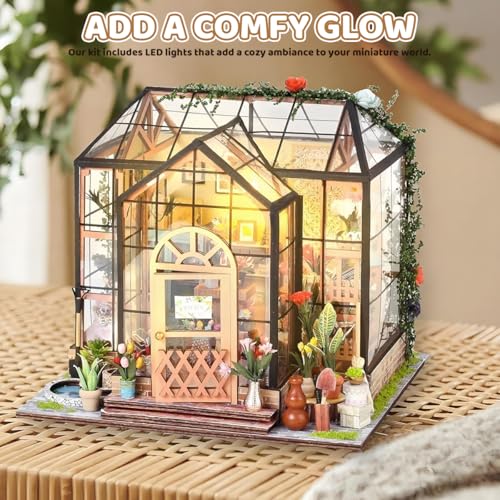 Image of PATPAT DIY Miniature House Kit with LED Lights, Wooden Dollhouse Miniature Kits for Adults and Teens, DIY Craft Kit Ornaments Miniature Dollhouse