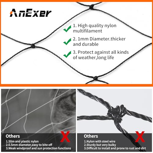 AnExer Varanda de rede para gatos, cerca de malha antiqueda, rede antipássaros para jardim/varanda,
