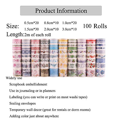Lychii 100 PCS Washi Tape, Tape Decorativo