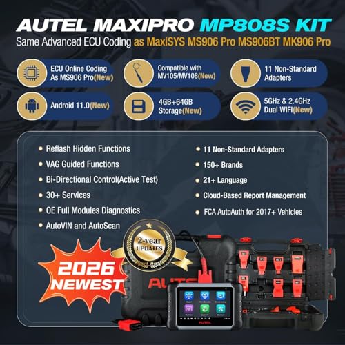 Autel MaxiPRO MP808S KIT Scanner, 2026 2-Year Update Bidirectional Scan Tool w/ $200 11PCS OBD Cables, Up of MK808S MK900 MP808BT PRO, ECU C0ding as MP900-BT MS906 PRO/MAX, 3K+ Tests, 31+ Resets, FCA - Image 4