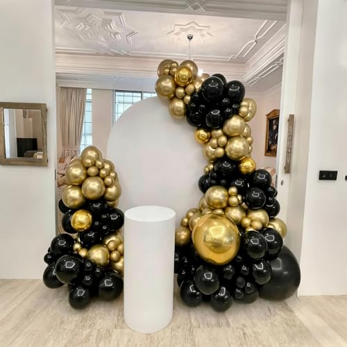 Image of Lukiituke Black and Gold Balloons,75Pcs Birthday Balloons with 12in and 5in | Latex Party Balloons for Birthday, New Years, Retirement, Wedding, Graduation Decorations