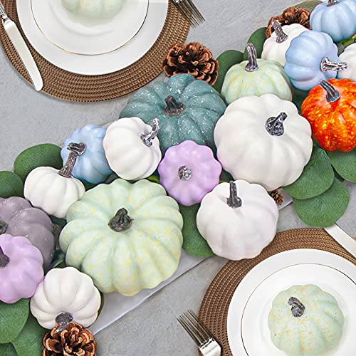 Fall Decor - Fall Decorations for Home - Set of 27 Assorted Rustic Harvest Artificial Pumpkins Pine Cones Eucalyptus Garland - Thanksgiving Autumn Party Weeding Table Centerpieces Decor