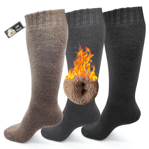 Thick Wool Socks for Women, 3 Pairs Knee High Sock, Warm Sock Thermal Socks for Outdoor Sports Winter Gifts