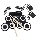 Zilimontt Tragbares elektronisches Schlagzeug-Set, aufrollbares Übungspad mit 2 Pedalen und PVC-Silikon-Musik-Set für Kinder, Jungen, Mädchen, Spaß für Zuhause, Outdoor, Reisen (extern)