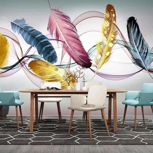 Papier peint 3D lignes abstraites tableau mural plumes de salon - 5
