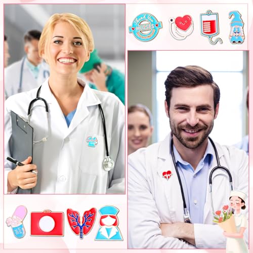 Image of Ceenna 100 Pcs Nurse Enamel Pins Bulk for Backpacks, Lapel Pin Gifts | Zinc Alloy; 50 Unique Designs-stethoscope, Syringe, Ambulance; Perfect for Nursing Graduation or Nurses Week Gifts