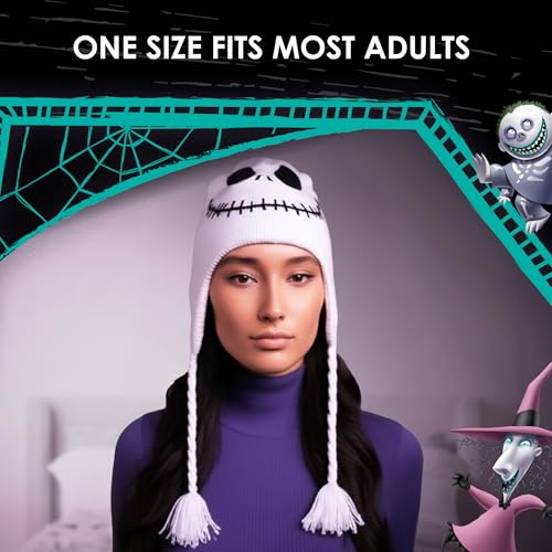 Image of Concept One Unisex Adult Disney the Nightmare Before Christmas Beanie Hat, Jack Skellington Peruvian Winter Knit Cap with Tassels