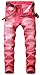 YTD Mens Distressed Ripped Biker Slim Jeans Stretched Moto Denim Pants (W32(Tag 34), Red)