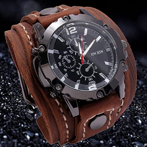 Hemobllo Men Watch Casual Wristwatch Cowhide Strap Watch Men Big Dial Watch Decor Brown #TOP6