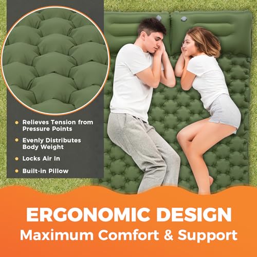 KingCamp Sleeping Pads for Camping, Self Inflating Camping Mattress with Built-in Foot Pump, Connectable Durable Inflatable Sleeping Mat with Pillow, Compact Camping Air Mattress for Camping Hiking - Image 6
