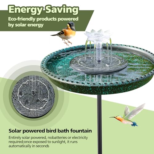 Image of Bird Bath with Solar Powered Fountains for Hummingbirds,Stable Stylish Design with 5-Prong Base Stake Plastic Bird Bath for Outside Patio Yard Garden(Gift)
