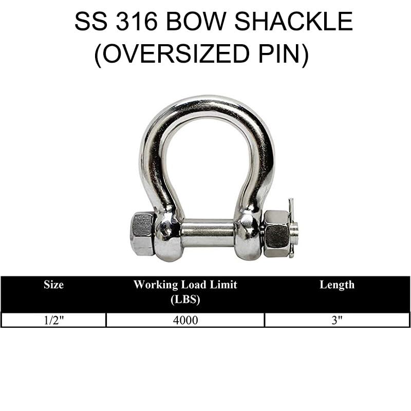 1/2'' Stainless Steel Bolt Pin Anchor Shackle Marine with Oversized Pin Bow Rigging