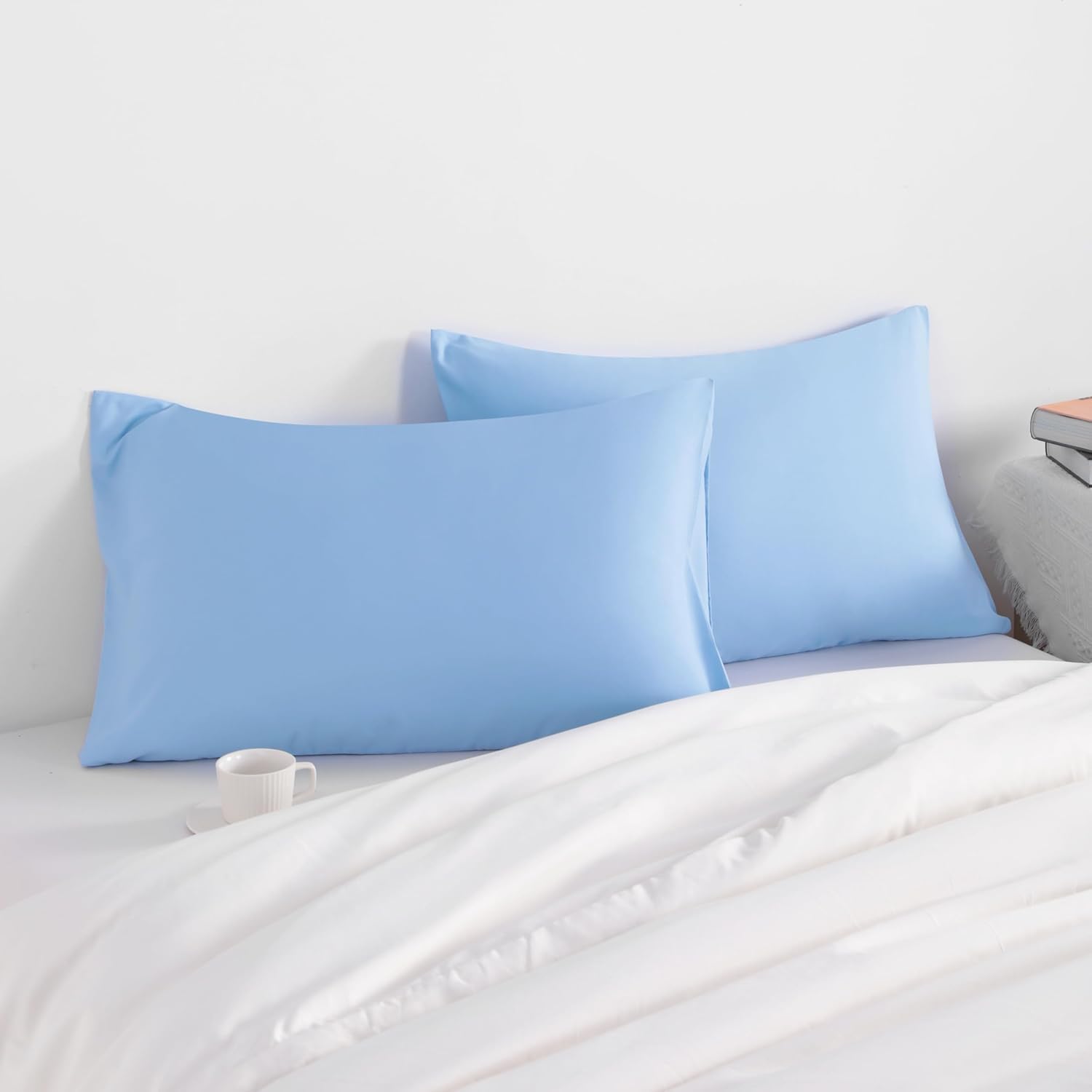 The Trendy House Toddler Travel Pillow Cases Set of 2, 600 Thread Count 100% Egyptian Cotton Pillow Covers with Flap Closure - (13x18, Sky Blue, Flap Closure)