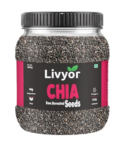 Image of Livyor Raw Chia Seeds - 400g for Eating | Weight Management with Omega-3 | Rich in Calcium | Rich in Protein and Fiber | Pack of 1