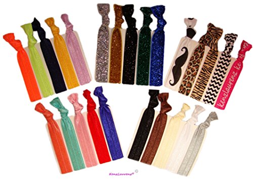 Hair Ties 25 Pack Assortment Glitter Hair Ties, Prints Hair Ties, and Solid Color Hair Ties - By Kenz Laurenz