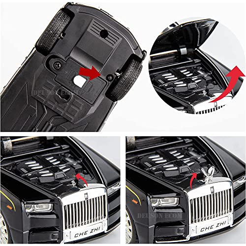 Image of DEUSON ECOM Alloy Metal Pull Back Die-Cast Car 1:32 Rolls Royce Phantom Diecast Metal Pullback Toy Car With Openable Doors & Light, Music Boys Gifts Toys For Kids,Black
