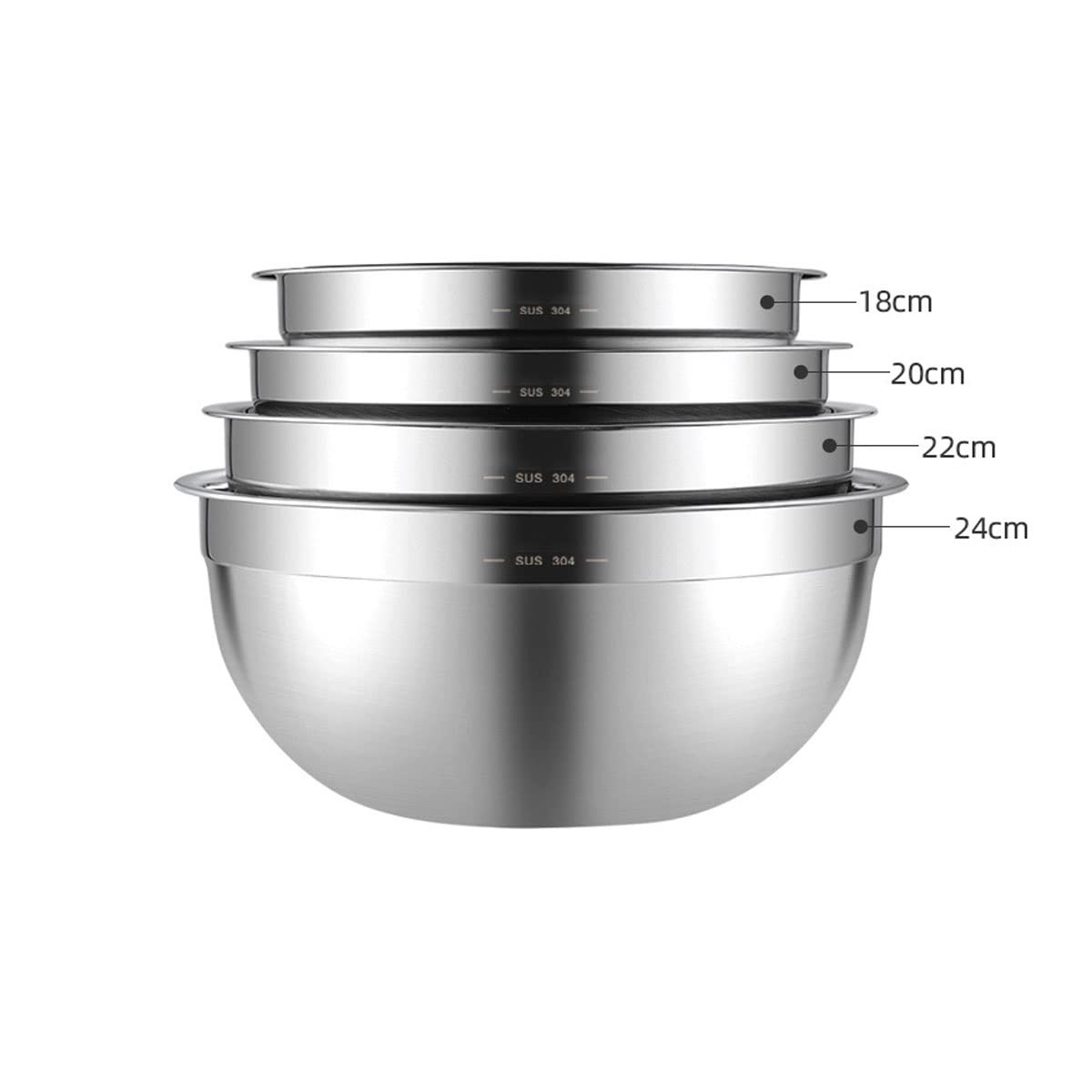 Juego de 4 tazones para mezclar, cesta para pan y frutero, ollas y tazones de acero inoxidable 304, almacenamiento apilable para ahorrar espacio, cocinar y hornear (18+20+22+24 cm) (18+20+22+24 cm)