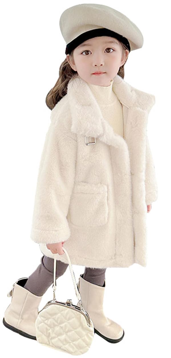 [BLZXIAN] キッズ ファーコート 模造毛皮 フェイクファー ジャケット コート アウター ボアジャケット 中綿 もこもこ ガールズ フリース コート 女の子 毛皮コート 暖かい 厚手 防寒服 無地 ファッション ふわふわ 90-140