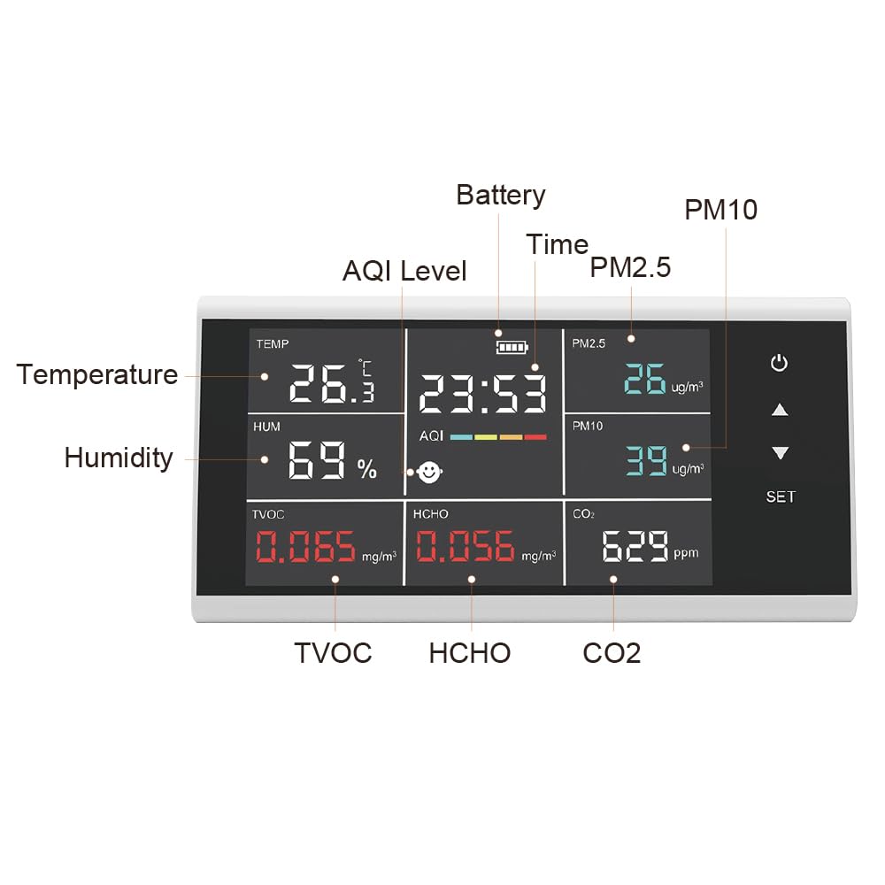 DM155C Rilevatore di qualità dell'Aria 9 in 1 Tester for sensori industriali CO2/PM2.5/HCHO Sistemi di monitoraggio tattile