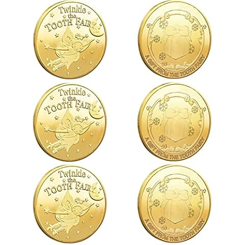 6 Pcs Tooth Fairy Gold Coins, Tooth Fairy Coins Reward Commemorative Fairy Money Design Tooth Fairy Commemorative Coin for Lost Tooth Children Gifts Souvenir Cover