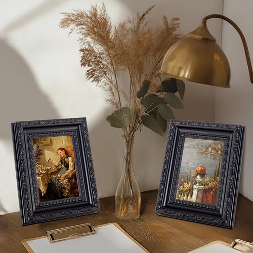 Image of eletecpro 3x4 Vintage Picture Frame, Glass Cover, Black, 2-Pack | Display Photo 3x4, Horizontal or Vertical, Tabletop Decor