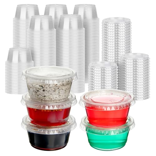 Cellura 500 Set 2 Oz Jello Shot Cups With Lids, Clear Plastic Portion Cups, Soufflé Cups, Jello Shot Cups With Lids For Meal Prep, Picnic, Soufflé, Salad Dressing