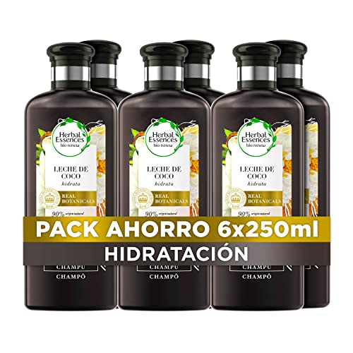 Herbal Essences Champú Hidratante Con Leche De Coco, Para Pelo Seco 6x250