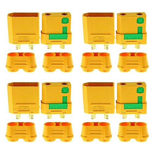 6 Paia (12 Pezzi) Amass XT90S Connettori Anti-Fiamma Dorati 90A - Spine Ad Alta Corrente Con Cappucci Protettivi, Per Lipo ESC E Modellismo RC
