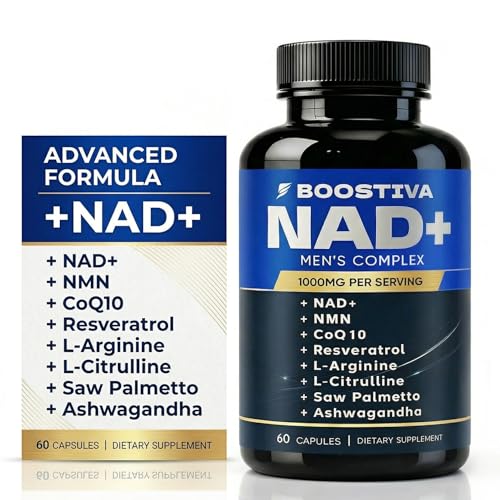 KXVUDE Boostiva NAD+ Supplements for Men with Resveratrol CoQ10 L Citrulline and Lycopene Anti-Aging Stamina 60capsules