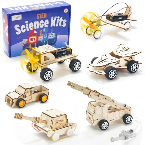 Cooldele 6-in-1 Holz STEM Experimente für Kinder ab 8 9 10 11 12 13 14, Holz DIY Auto Flugzeuge Bausatz Experimentierkasten Set Bausatz Kinder Spielzeug Geschenke ab 8-14 Jahre Jungen