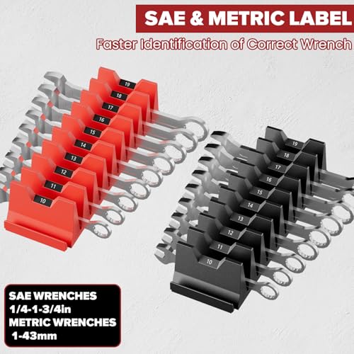 40pcs modular wrench organizer - wrench tool organizers for tool drawer storage wrench storage set with metric amp sae label wrenches rack tool gift for professional mechanics men black amp red
