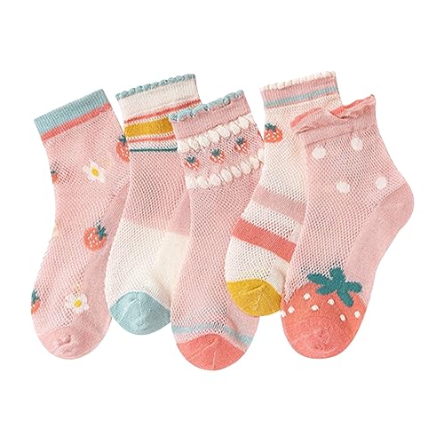 Genérico Calcetines NiñA,Calcetines De Malla Transpirables Suaves Y CóModos con Un Bonito Estampado De Fresas De Dibujos Animados para Uso Diario