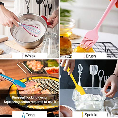 Image of LIANYU 12-Piece Silicone Kitchen Cooking Utensils with Holder, Kitchen Tools Set Include Slotted Spatula Spoon Turner Ladle Tong Whisk, Dishwasher Safe, Multi Colored