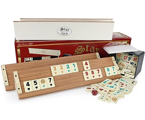 Original Star Rummy/Okey Gold aus Holz Plastik mit Melamin Steine Okey Takimi (Hell)