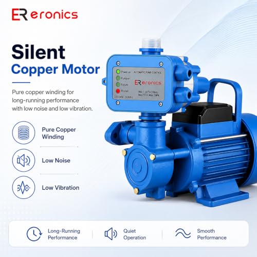 Image of 0.5 HP Pressure Booster Pump for Home with Automatic Pump Controller | Ideal for 2-3 Bathrooms & Kitchen | Constant Water Flow for Taps & Multi-Outlet Lines | Silent Copper Motor