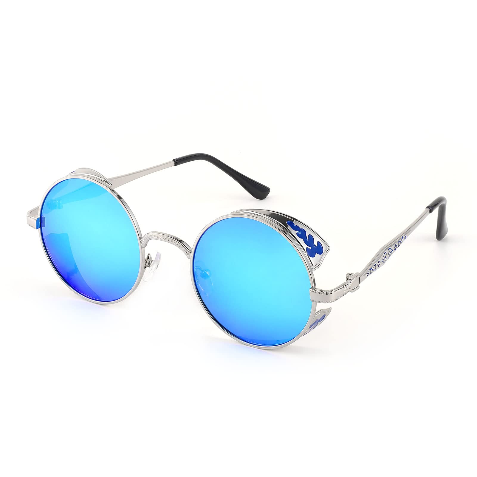 FEISEDY Retro Steampunk Sunglasses for Men Women, Round Metal Frame Gothic Vintage Style B2820