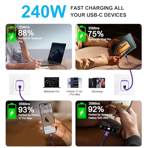 Image of for Samsung S26 Ultra S26+ S26, USB C to C Cable Fast Charging for Galaxy S26 Ultra S25 FE Fold Flip A17 A16 A56 A36 A26,3FT /2Pack 240W Type C Charger Cord USBC to USBC Charger Cable for iPhone 17e
