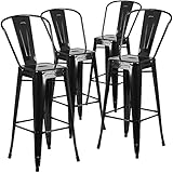 Flash Furniture 4 Pk. 30'' High Black Metal Indoor-Outdoor Barstool with Back