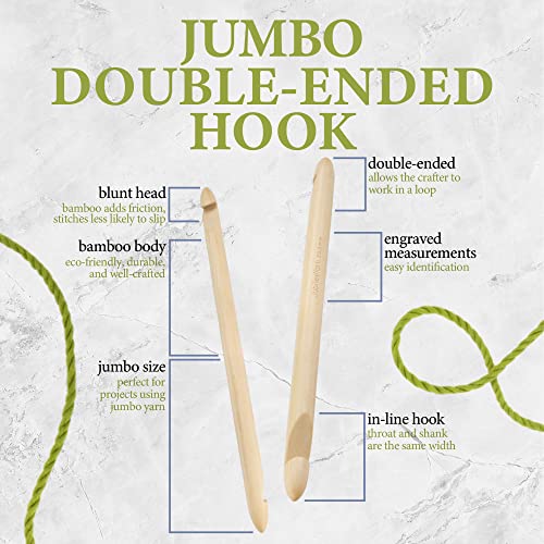 JubileeYarn Jumbo Double Ended Bamboo Tunisian Crochet Hook - US P (15mm), brown - Image 4