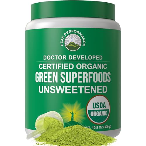 Peak Performance Unsweetened Organic Greens Superfood Powder. Super Greens Powder